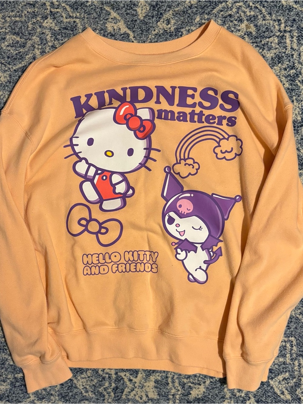 Sanrio Peach Crewneck Sweatshirt with Purple & Red Graphics